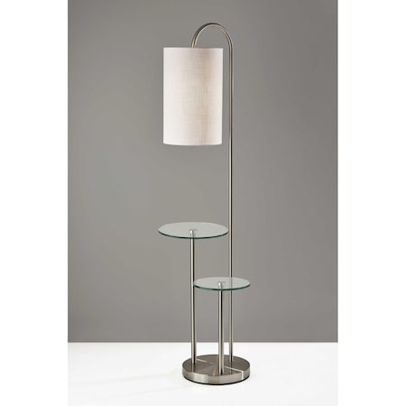 Estallar 20 x 13 x 66 in. Metal Glass Shelf Floor Lamp, Brushed Steel ES2627489